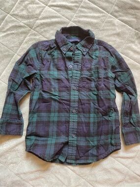 Janie and Jack Green and Navy Plaid Button-Down Flannel Shirt